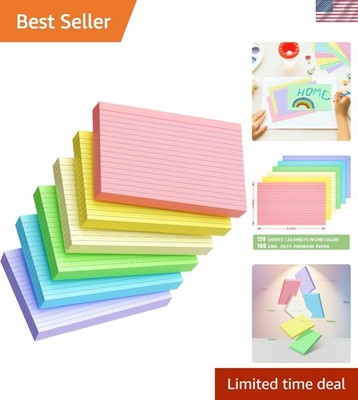 Colored Index Cards 5x8, 120 Count, 6 Color Large Index Cards Ruled, Flash Ca...