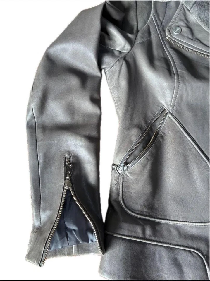 DOMA 100% Sheep Leather Biker Jacket Gray - Image 3 of 4