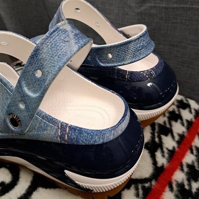 CROCS Classic Mega Crush Denim Clog Sandals Shoes Women Size 10