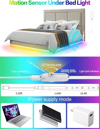 Motion Activated LED Light Strip, 16.4FT Sensor 16.4FT, Multicolor - Picture 5 of 6