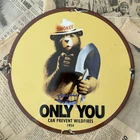 VINTAGE 1954 SMOKEY THE BEAR WILDFIRE FOREST FIRE 12 INCH PORCELAIN ENAMEL SIGN