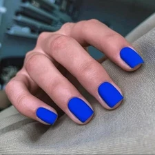  48 Pcs Matte Acrylic Press on Nails Short Square, square matte royal blue