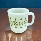 Vintage Double Tough Milk Glass Coffee Cup 8 oz Diner Mug Green Design