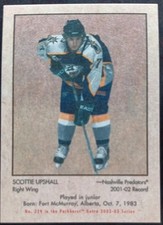 2002 - 2003 ITG Parkhurst Scottie Upshall Retro Mini Predators Hockey Card