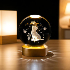 3D Kristallkugel Nachtlicht, Glaskugel-Nachtlampe Mit Holzsockel, Katzen-Kristal