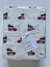 Pottery Barn WOODY WAGON QUEEN Sheet SET CHRISTMAS Santa Retro HTF
