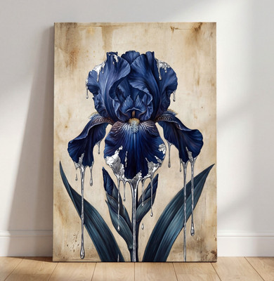 Blaue Irisblüte mit Silber Leinwand-Bild, Acrylglas, Poster Blume Wandbild