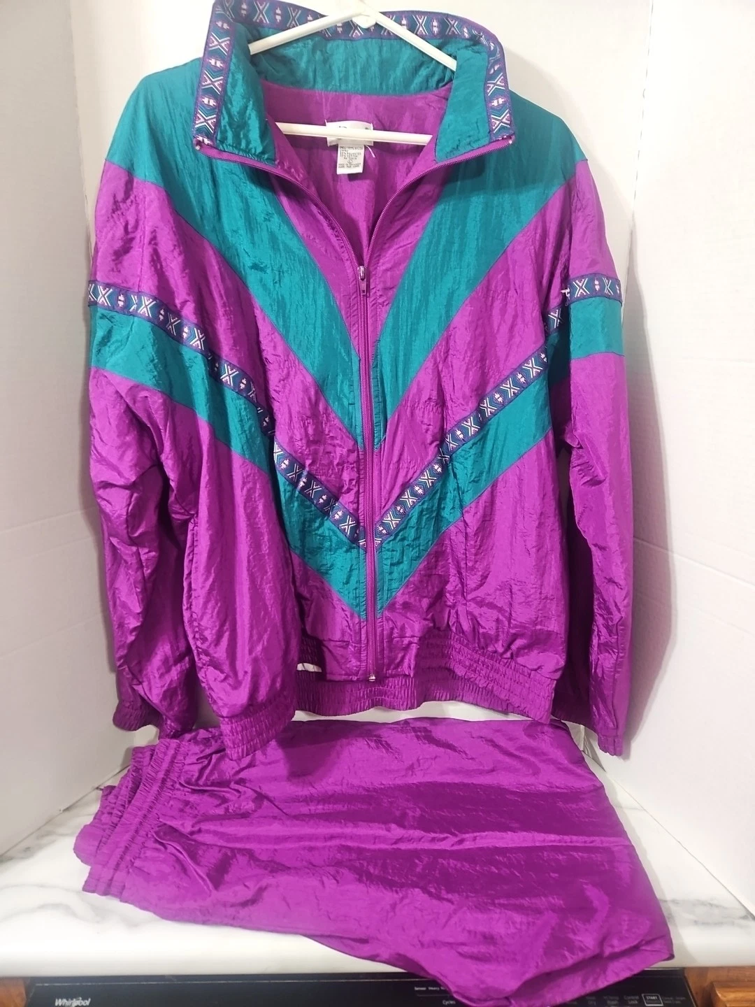 Vintage Bocoo Jacket Womens L Teal Purple Colorblock Windbreaker/Pants 80s 90s