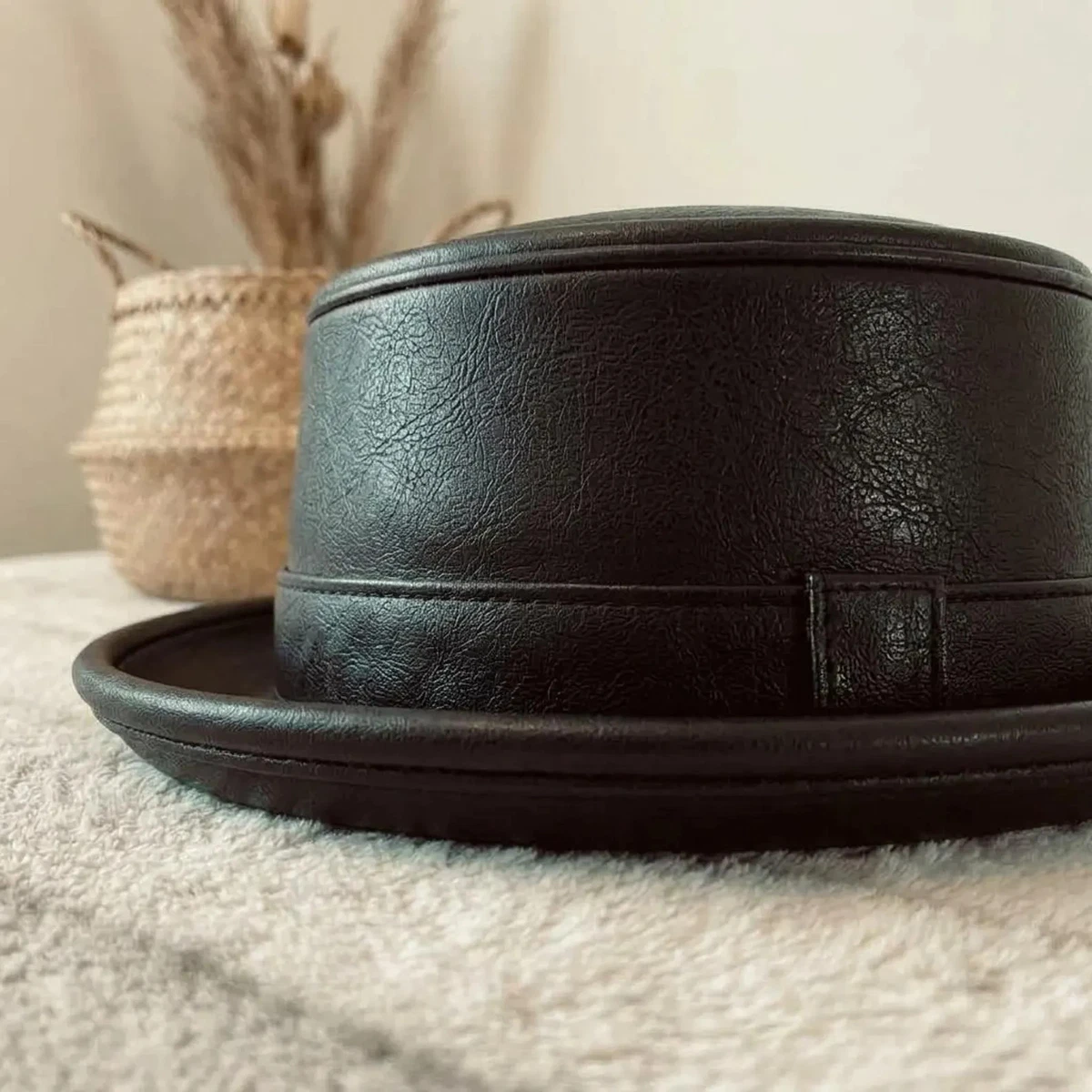 Sombrero de cuero para pastel de cerdo clásico de ala redonda sombrero unisex vintage estilo Fedora sombrero