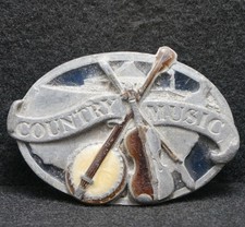 WF11121 COOL VINTAGE 1970s COUNTRY MUSIC WESTERN COWBOY PEWTER BELT BUCKLE