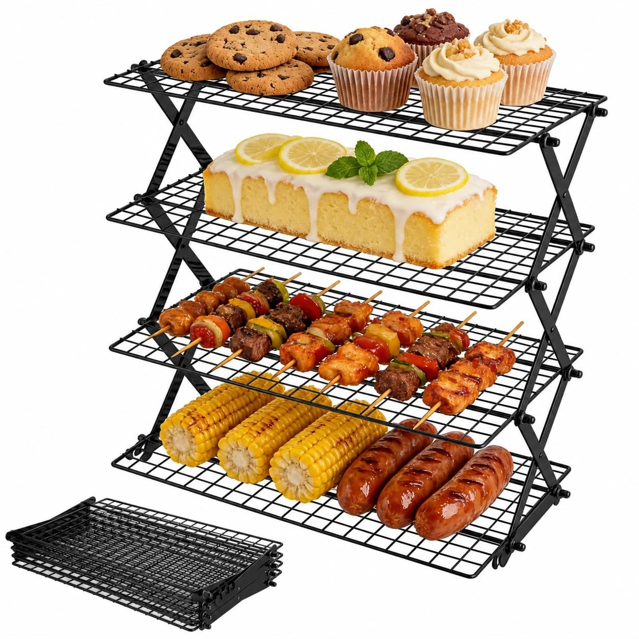 4-Tier Collapsible Cooling Rack, Cooling Rack for Baking, Cookie Rack, Outdoo...