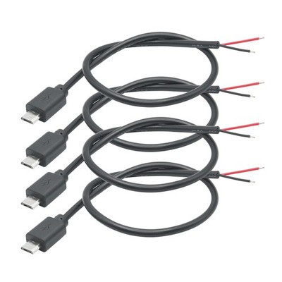 4 PCS 30cm/11.8in Short Micro USB Male 2 Pin Bare Wire Open End Pigtail 22AWG