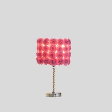 KA 18.25" Pink Roses in Bloom Acrylic / Metal Table Lamp