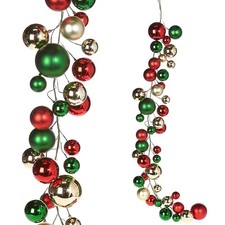 Raz Imports Red Green and Gold Ball Christmas Garland 4 Feet Long