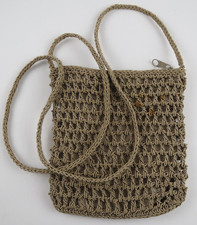 Vtg. Chateau Crochet Brown Clutch Purse Handbag Bag Knit Boho Woven Shoulder