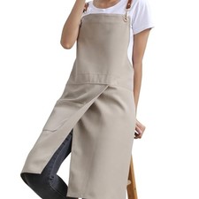 Pottery Apron Split Leg,Cross Back Chef Apron with Pockets,Painting Khaki