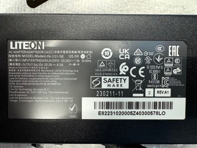 LiteOn 120W 20V AC Power Supply Adapter Fits ASUS NUC 13th,14th, 15th Gen 5.5mm