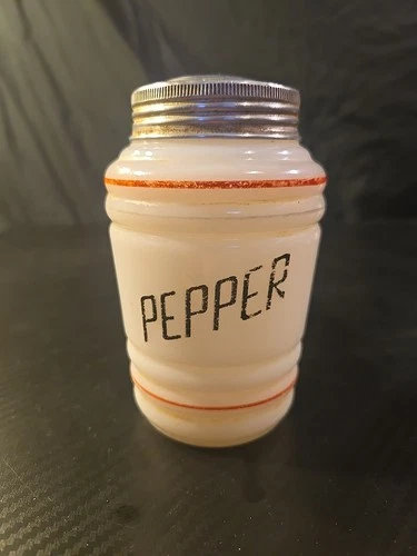 Vintage Hazel Atlas Beehive Pepper Shaker Red Stripe All Original