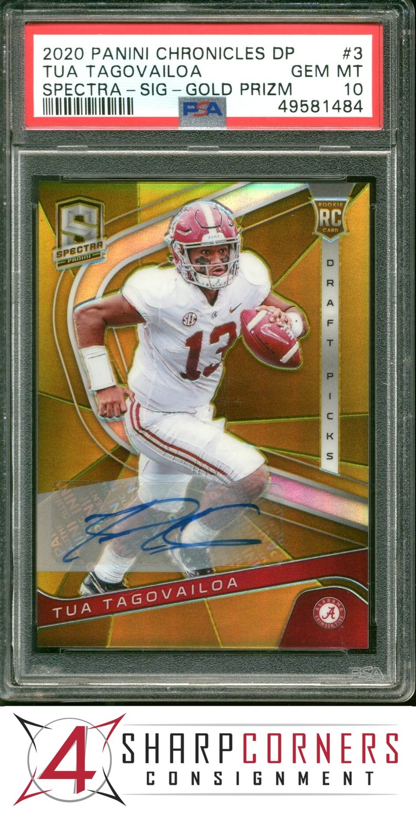 Tua Tagovailoa Panini Chronicles Draft Picks Spectra #3 Signature-Gold Prizm