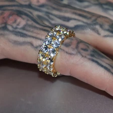 2Ct Round Lab-Created Diamond 14K Yellow Gold Plated Men's Double Row Ring