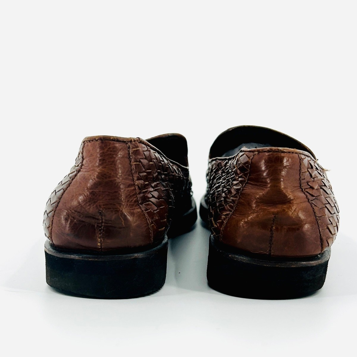 Vintage 80s Cole Haan Brown Woven Leather Loafers Made in  display picture 3