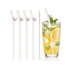 4Pcs Reusable Glass Straws 7.87" Butterfly Glass Straw Pink)
