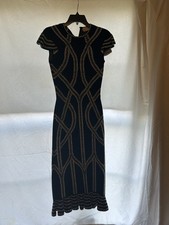 Alexander McQueen Black/Beige Wool Knit Geometric Sheath Cut-Out Dress XS