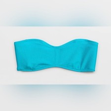 NWT Aerie Shine Rib Bandeau Bikini Top Removable Straps Barbados Blue - Size S