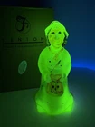 RARE Fenton Vaseline/ Uranium Halloween Witch Key Lime, Hand painted With Box