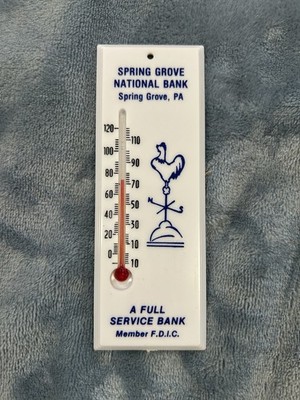 Vintage Spring Grove National Bank Thermometer Wall Mount Plastic Advertising