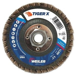 51205 Tiger x Flap Disc, 4 1/2 in Angled, 40 Grit, 5/8 in - 11 Arbor, Dark Gr...