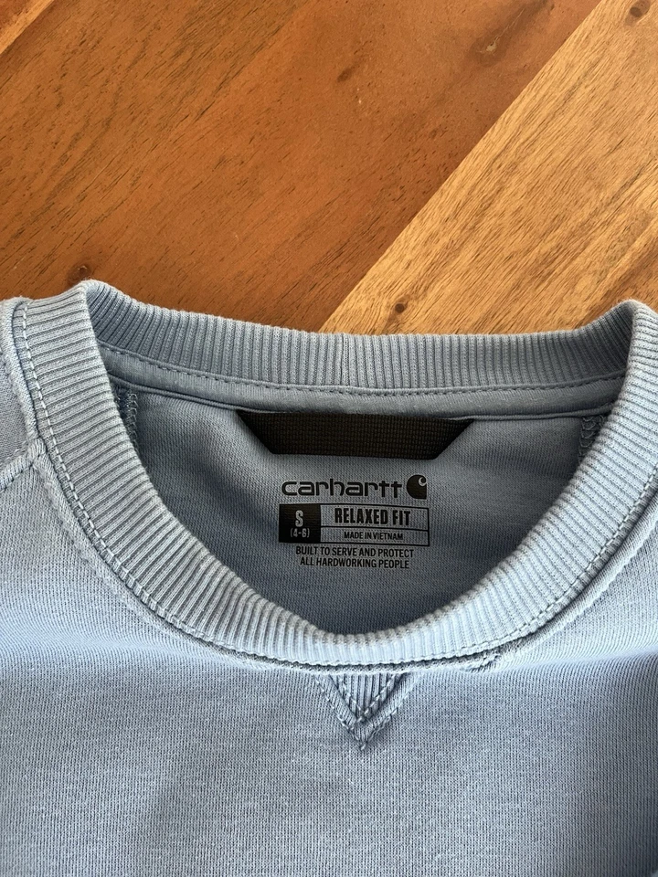 Carhartt Women’s Relaxed Fit Blue Sweatshirt Small Block Logo Sleeve - Image 3 of 4
