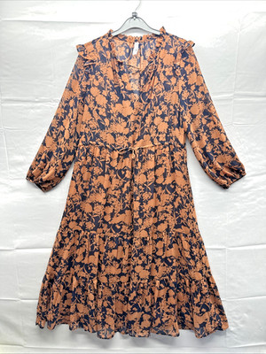 Mango Damen Blumen Rüschen Stufen Kleid Größe 8 Langarm Gefüttert Kordelzug