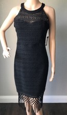 Black Tasseled Crochet Dress By Guess Size 6 $148