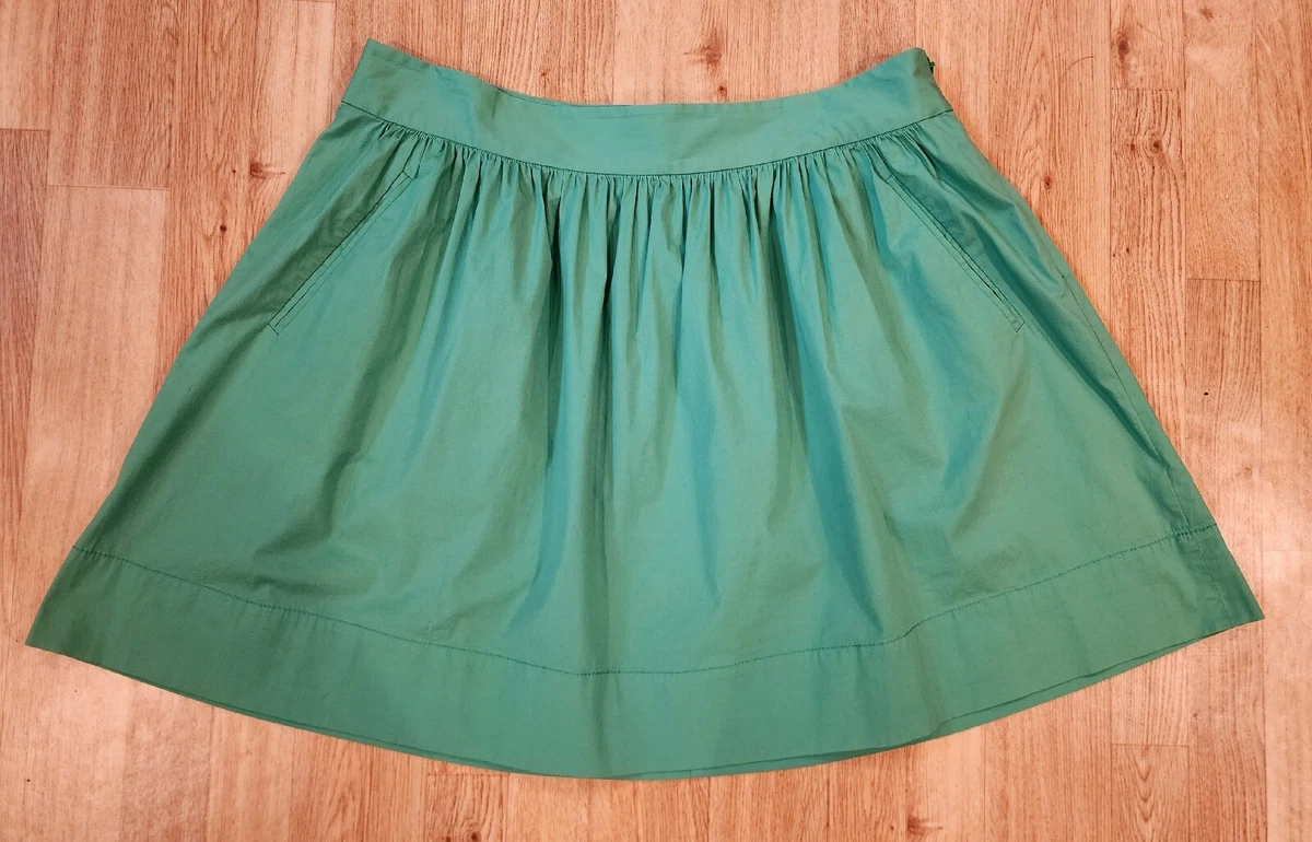 Banana Republic Green Cotton Poplin Pleated Skirt With Yoke Size