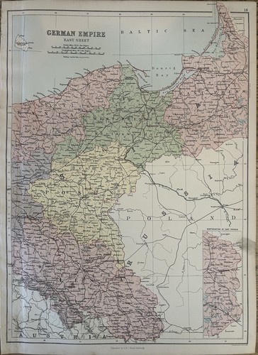 1882 Prussia, Silesia, Posen, East German Empire Original Antique Map