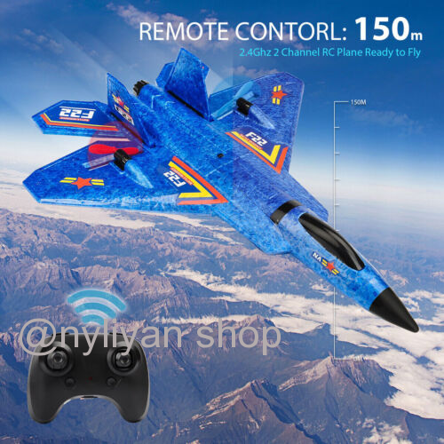 Remote Control F22 Fighter 2.4GHz Plane Glider Airplane Glider Blue RC Plane Toy - Picture 4 of 19