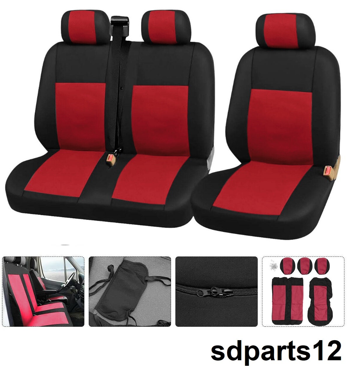 Couvre-sièges Peugeot Expert en tissu rouge respirant et anti-usure