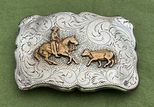Vintage Old Western USA Diablo Sterling Silver Cutting Horse Trophy Belt Buckle