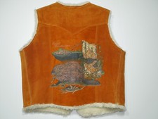CHEYENNE RUFF AND TOUGH LEATHER VEST SHERPA LINING, XL BEAVER IMAGE ON BACK