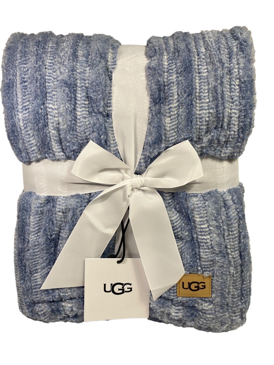 Ugg Throw Blanket Blue Cozy Soft Warm Lorelai Textured Fux Fur Micromink 50x70 eBay
