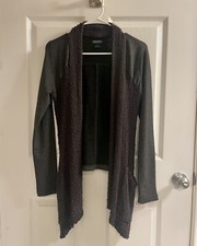 Lucky Brand Grey Open Draped Knit Paneled Cardigan With Pockets Size Small