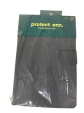 onn. Tablet Folio Gray Case for 7  - 8  Tablets with Built-In Viewing Stand