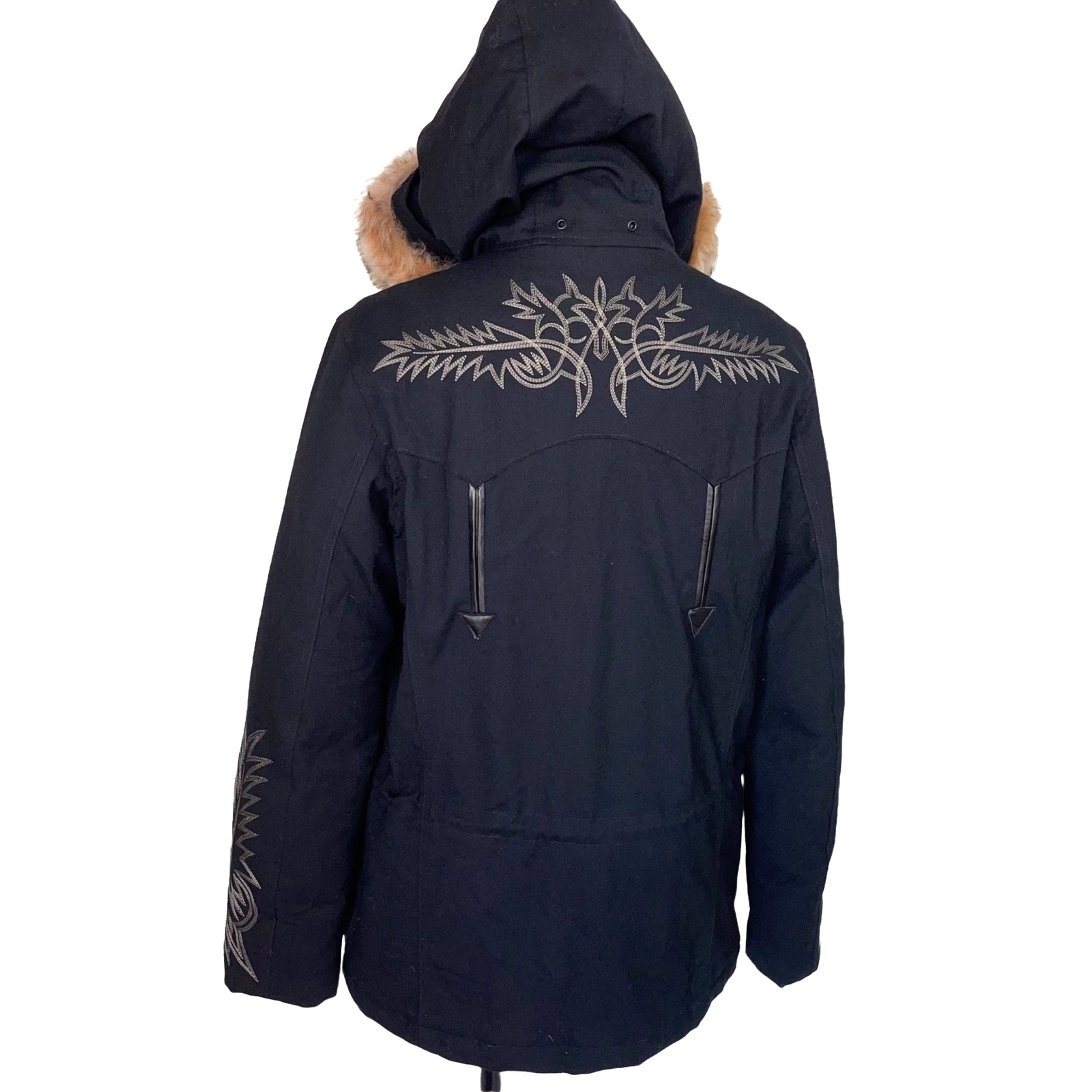 Ralph Lauren RLX Ski Coat Black Down Wool Womens Medium Southwestern Embroidered image 2