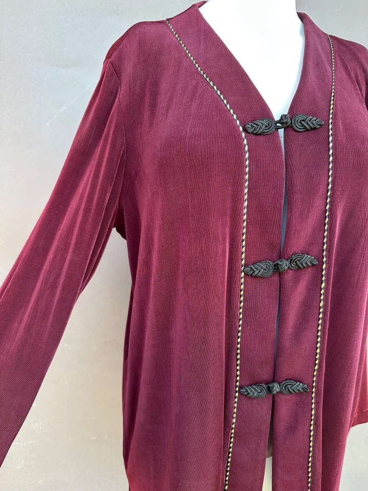 Citiknits Tunic Jacket L Maroon Knot Frog Button Long Sleeve Wrinkle Resistant - Image 2 of 4