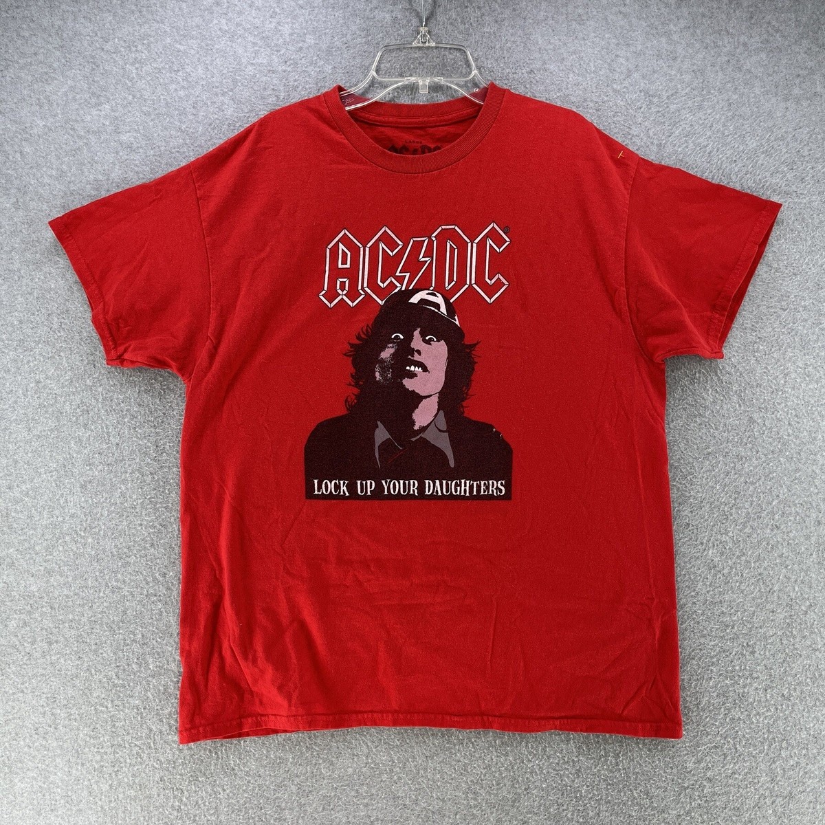 Acdc Mens T Shirt Large L Camisa Graphic Band Tee Red Cotton Short Sleeve  Casual
