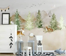 3D Mountani Forest Bird Kids Self-adhesive Removeable Wallpaper Wall Mural