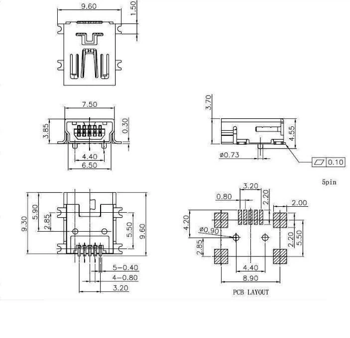50 x Mini USB Jack Connector Port Type B Female 5-Pin SMT SMD Socket - Image 2 of 2