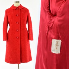 50s Vintage Womens L Bright Red Boucle Wool Coat Betti Jean