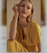 Anthropologie Somerset Satin Maxi Dress Silky Flowy Mango, Small. Worn ONCE